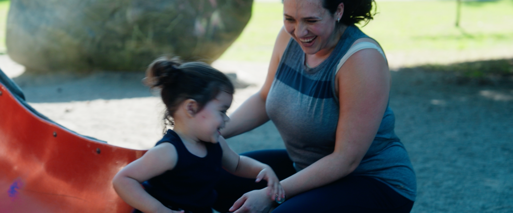 “Because of VGH” The inspiring story of Caitlin and Luke Elliott Header of Caitlin at the park with her daughter